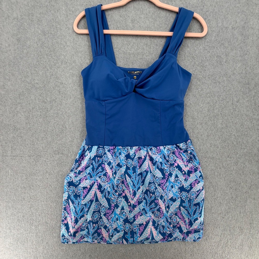 Lilly Pulitzer Luxletic Dress Women's M Blue Floral Skort Pocket Sleeveless